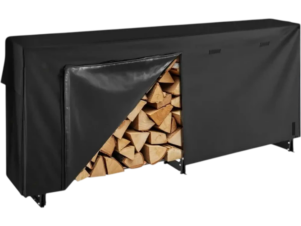 VEVOR Firewood Rack with Waterproof Cover, 8 ft Outdoor Firewood Holder, 1/2 Cord Storage Metal Log Holder, 660lb Max Weight Capacity, Top Covered, Powder-Coated Wood Storage Rack for Fireplace Deck