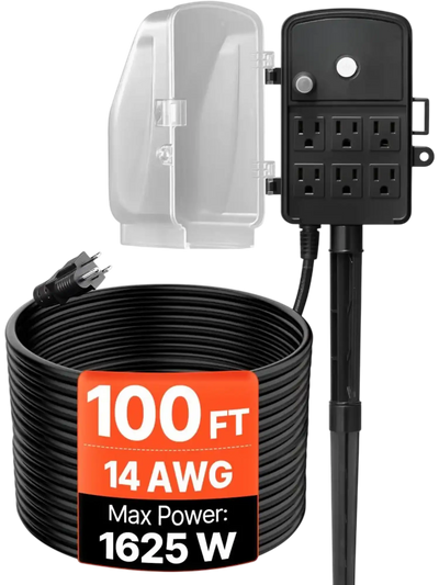 Vevor Power Stake Waterproof Outdoor Power Strip with 100' Extension Cord New