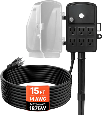 Vevor Outdoor Power Stake Weatherproof 6-Outlet 15' Power Strip with Cover New