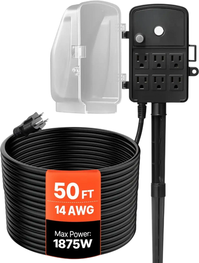 Vevor Outdoor Power Stake Weatherproof 50' Extension Cord with 6 Outlets New