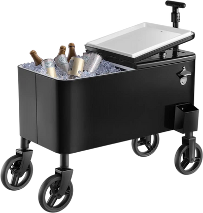 Vevor Cooler Cart 80 Qt Rolling Ice Chest with Telescopic Handle Black New