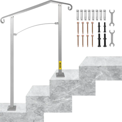 Vevor Handrail Outdoor Stair Railing for 2 or 3 Steps Silver New