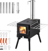 VEVOR Wood Stove Portable Wood Burning Camping Tent Stove Carbon Steel, for Outdoor Heating Cooking Drying, with Extended Chimney Pipes, Separate Ash Drawer, Heat-Resistant Glass Window, Gloves