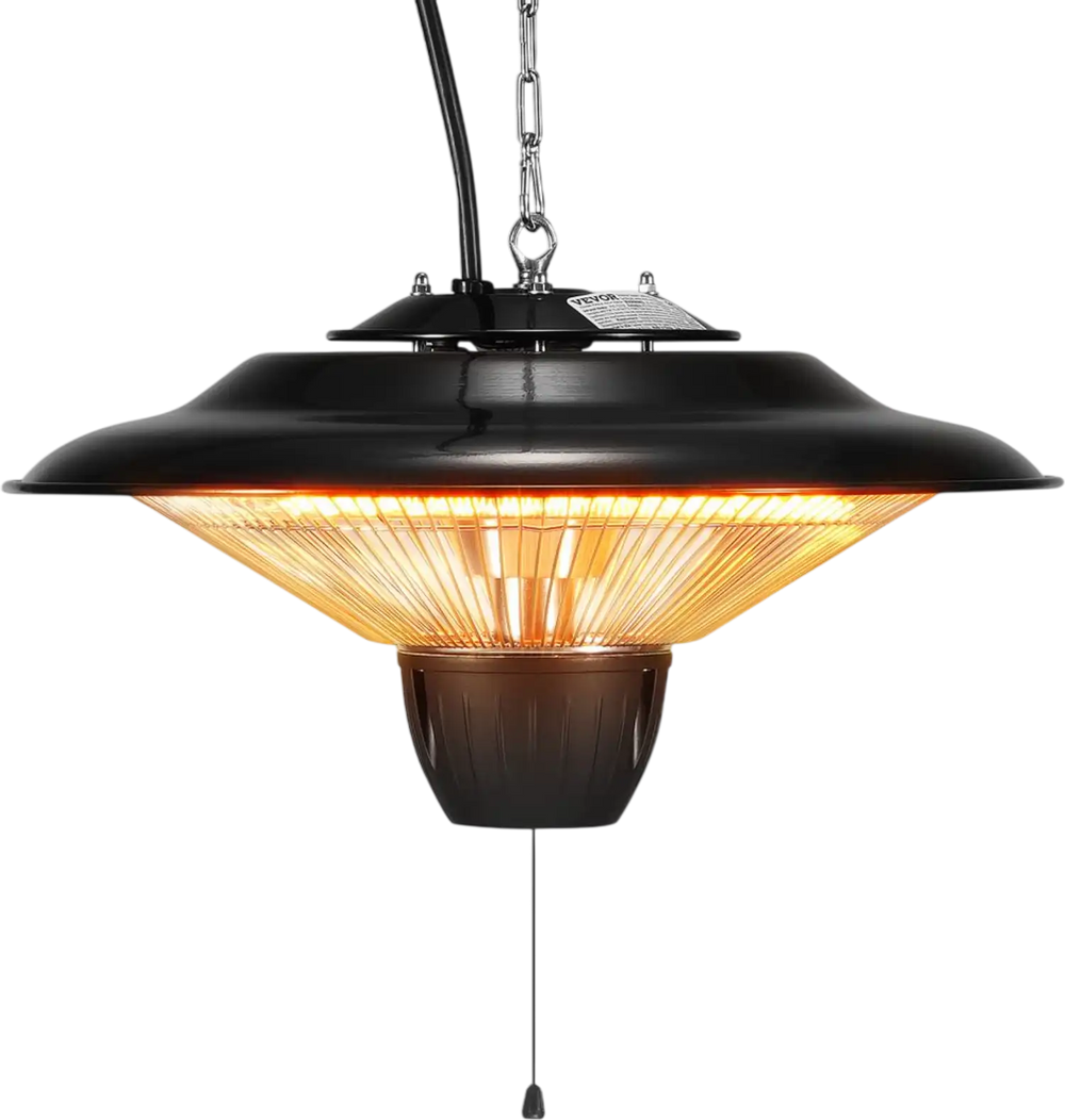 VEVOR Hanging Patio Heater, 1500W Electric Space Infrared Heater, IP34 Protection with 23.6 inch Pull Cord & Adjustable Chain, for Porch,Patio,Dining Room,Studio Outdoor/Indoor