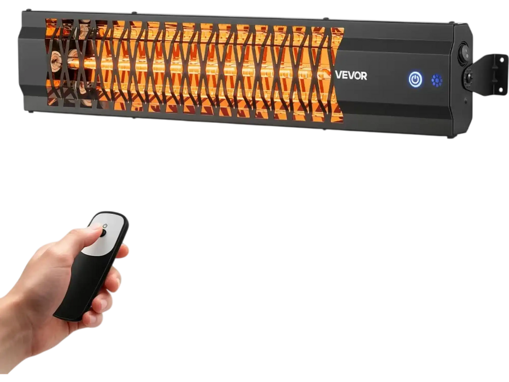 VEVOR Infrared Heater 1500W Electric Space Heater for Outdoor Use Black, Remote, Panel & Side Switch Control, Cold-Rolled Steel, Easy Installation, Even Warmth for Patios, Backyards, Balconies