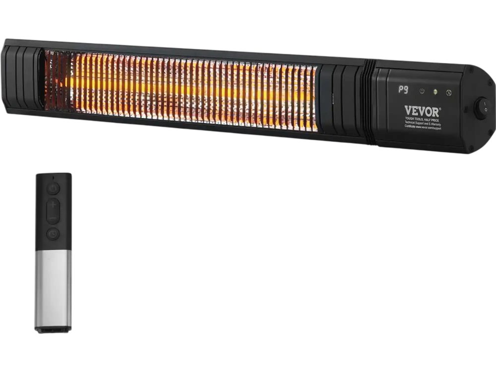 VEVOR Infrared Heater, 1500W Remote Control Electric Space Infrared Heater, Carbon Infrared Outdoor Heater with 9 Speeds & 24h Timer, for Porch,Patio,Dining Room,Studio,Backyard,Garage, Wall Mount