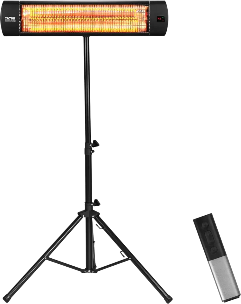 VEVOR Infrared Heater, 1500W Remote Control Electric Space Heater, LED Screen Patio Heater w/ 3 Speeds & Timer, Outdoor/Outdoor for Porch,Dining Room,Studio, with Stand & Mount to Ceiling/Wall,34in L
