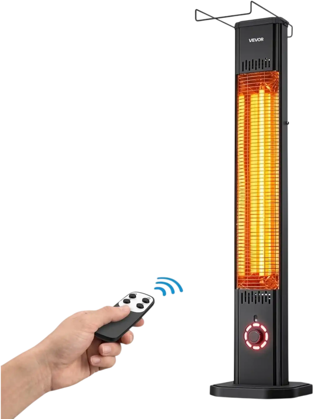 VEVOR Infrared Heater 1500W Electric Space Heater 8 Heat Settings Black, with Remote Control for Outdoor Use, 8H Timer, Overheat Protection, Cold-Rolled Steel, for Patios, Backyards, and Balconies
