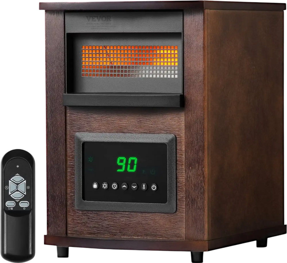VEVOR Infrared Heater, 1500W Remote Control Electric Space Heater, LED Patio Heater w/ 3 Speeds & Timer & Overheat/Tip-Over Protection & Child Lock, for Bedroom,Living Room,Nursery,Studio,MDF