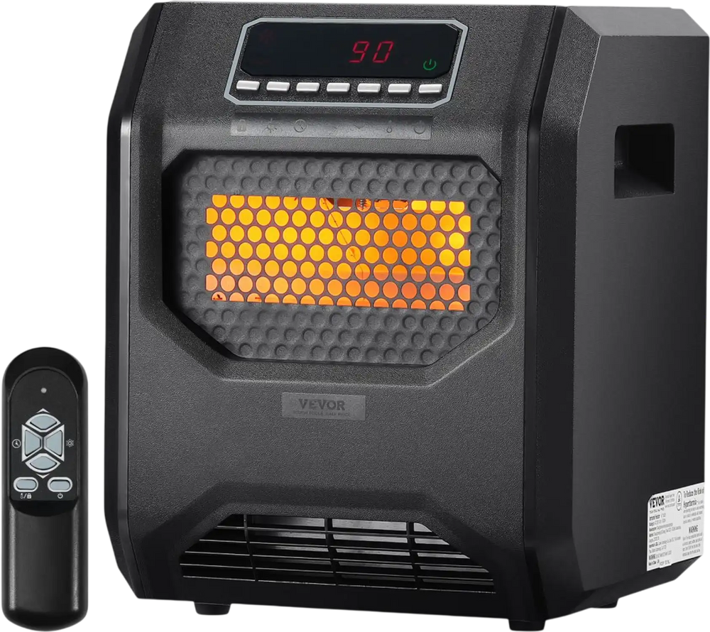 VEVOR Infrared Heater, 1500W Remote Control Electric Space Heater, LED Patio Heater w/ 3 Speeds & Timer & Overheat/Tip-Over Protection & Child Lock, for Bedroom,Living Room,Nursery,Studio,ABS