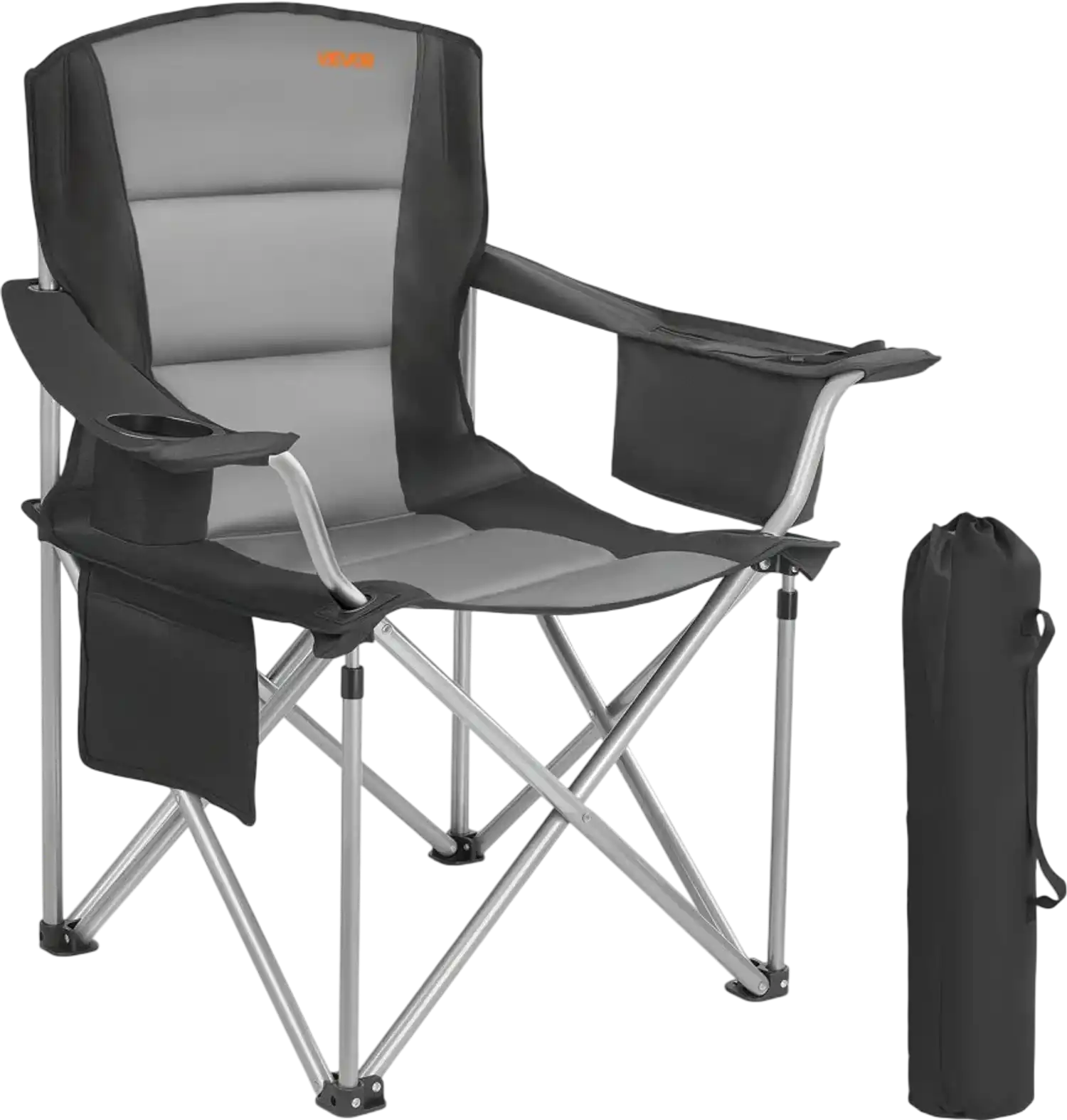Vevor Camping Chair Heavy-Duty Folding Outdoor Quad Lumbar Chair with Cooler Bag Black New