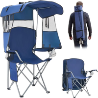 VEVOR Camping Chair with Canopy Shade, Folding Beach Chair with Canopy & Magazine Pocket, 2 Cup Holders, 330 lbs Heavy Duty Support, Carry Bags for Outdoor, Camp, Fishing, Tailgates, Deep Blue