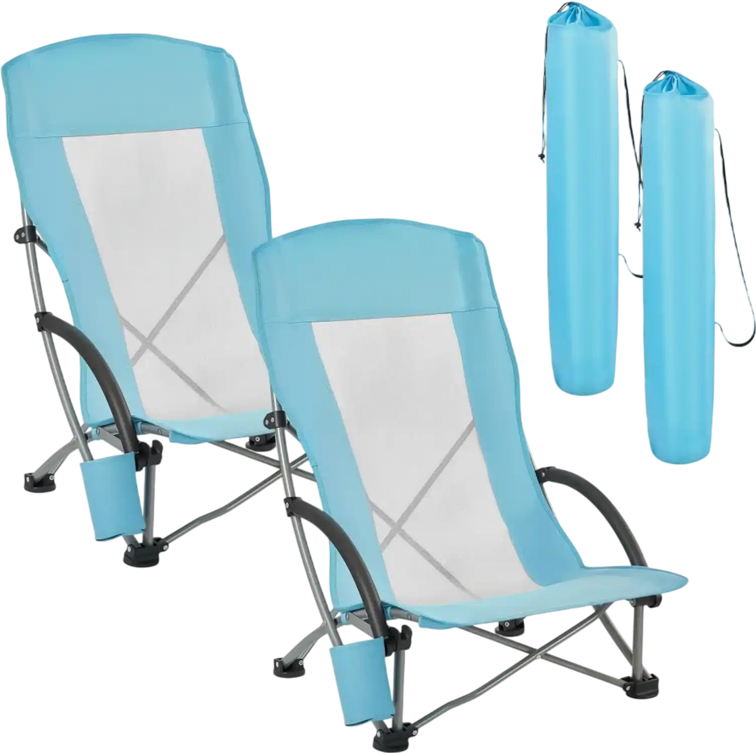 Vevor High-Back Beach Chair Folding Camping Chair 2-Pack Light Blue New