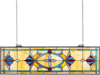 VEVOR Stained Glass Window Panel, 32 x 10 in, Tiffany Style Hanging Transom Window Panel with Chain, Large Horizontal Rectangle Stain Glass, Vintage Traditional Art Handcrafts for Kitchen Home Decor