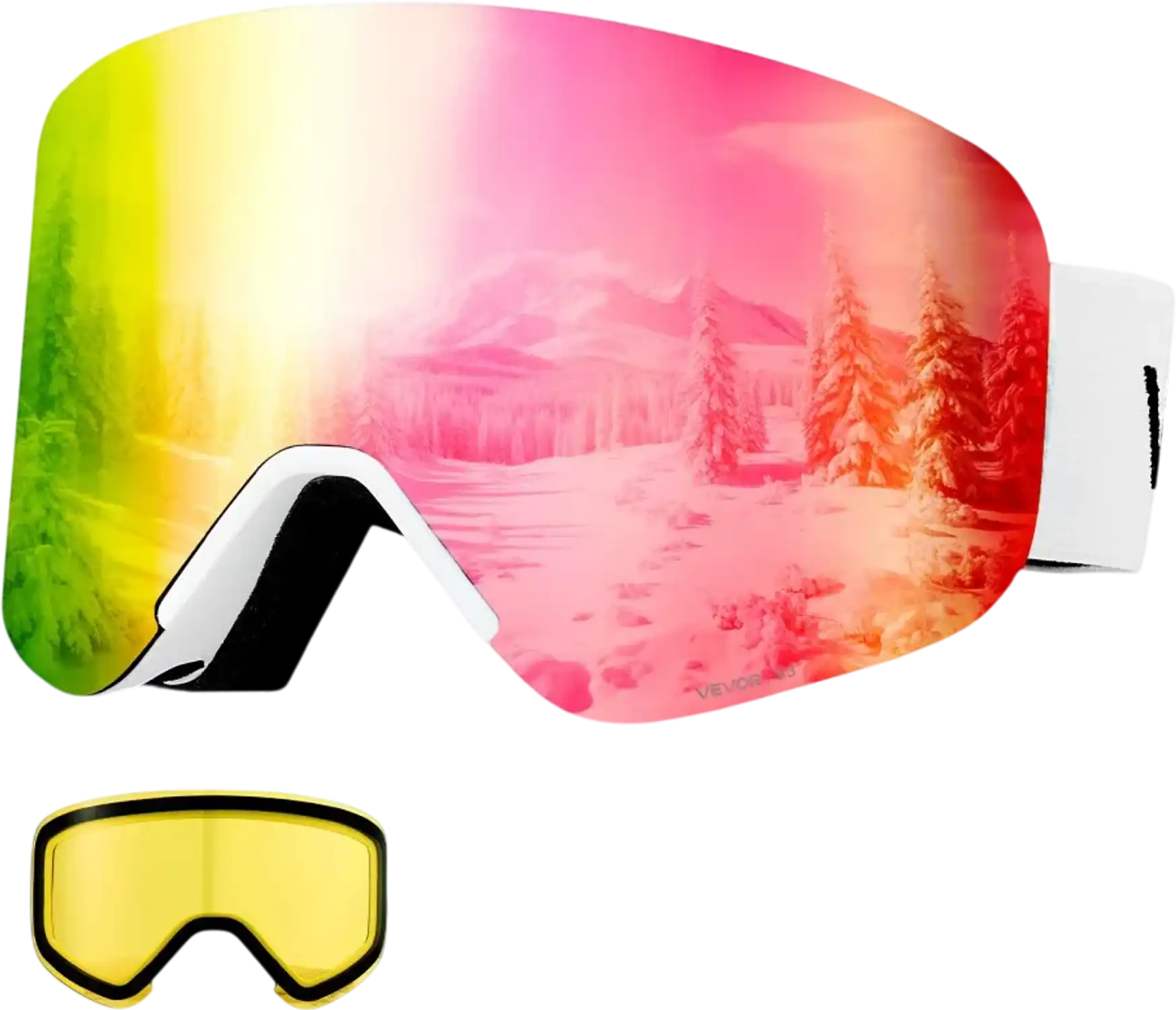 Vevor Ski Goggles Frameless Magnetic Cylindrical Lens Pink Revo OTG Snow Goggles New