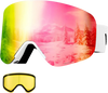 VEVOR Frameless Ski Goggles, Magnet Cylindrical Lens with Pink Revo Coating, OTG Anti fog Snow Goggles for Men Women Youth, TPU Frame & Ventilation Structure, Fit for Skiing, Skating, Snowboarding