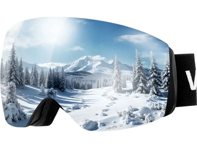 VEVOR Frameless Ski Goggles, Spherical Lens with Silver Mirror Revo Coating, OTG Anti fog Snow Goggles for Men Women, TPU Frame & Ventilation Structure, Suitable for Skiing, Skating, Snowboarding
