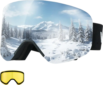 VEVOR Frameless Ski Goggles, Magnet Cylindrical Lens with Silver Mirror Revo Coating, OTG Anti fog Snow Goggles for Men Women, TPU Frame & Ventilation Structure, Fit for Skiing, Skating, Snowboarding