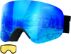 VEVOR Frameless Ski Goggles, Magnet Cylindrical Lens with Dark Blue Revo Coating, OTG Anti fog Snow Goggles for Men Women, TPU Frame & Ventilation Structure, Fit for Skiing, Skating, Snowboarding