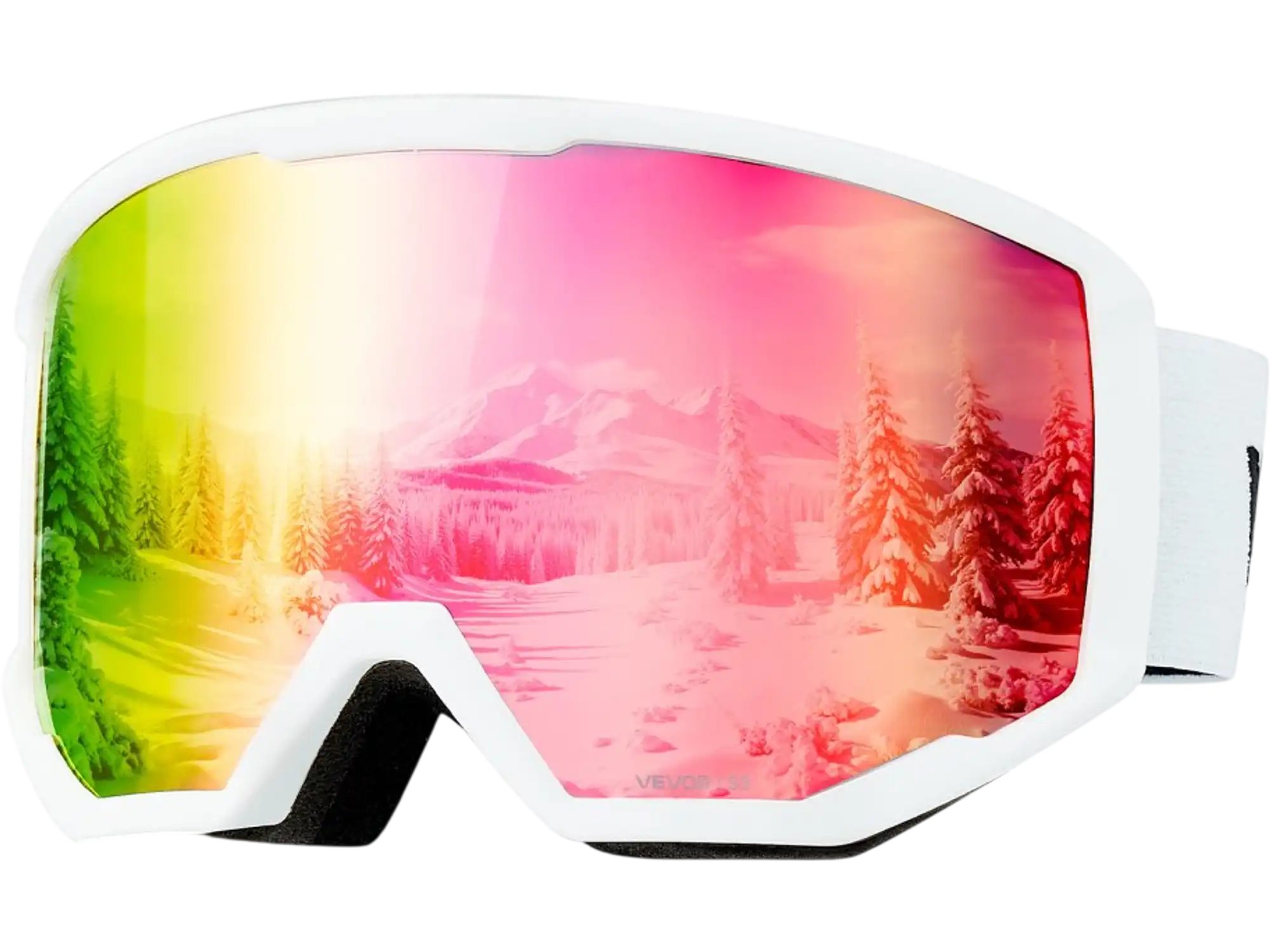 Vevor Ski Goggles Cylindrical Lens with Pink Revo Coating OTG Anti-Fog Snow Goggles New