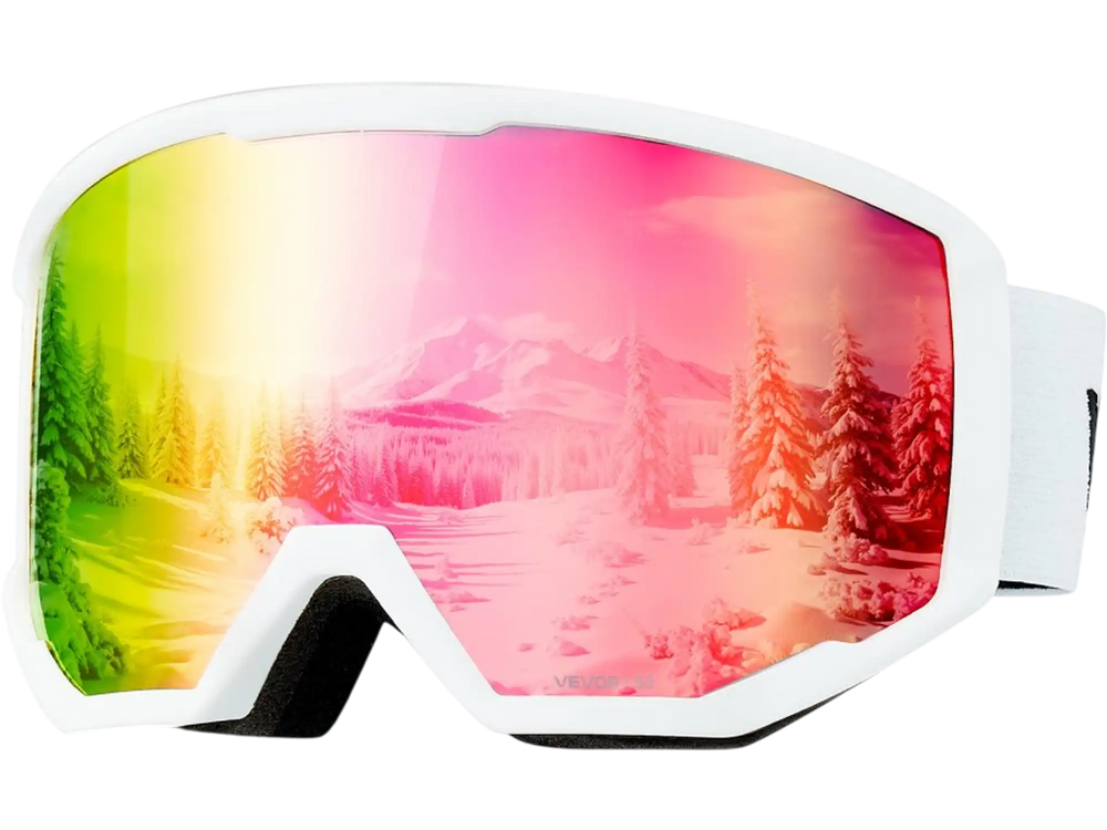 VEVOR Ski Goggles, Cylindrical Lens with Pink Revo Coating, OTG Anti fog Snow Goggles for Men Women Youth, TPU Frame & Ventilation Structure, Suitable for Skiing, Skating, Snowboarding, Cycling