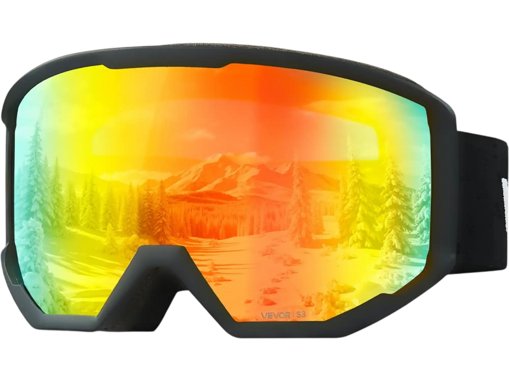 VEVOR Ski Goggles, Cylindrical Lens with Orange Revo Coating, OTG Anti fog Snow Goggles for Men Women Youth, TPU Frame & Ventilation Structure, Suitable for Skiing, Skating, Snowboarding, Cycling