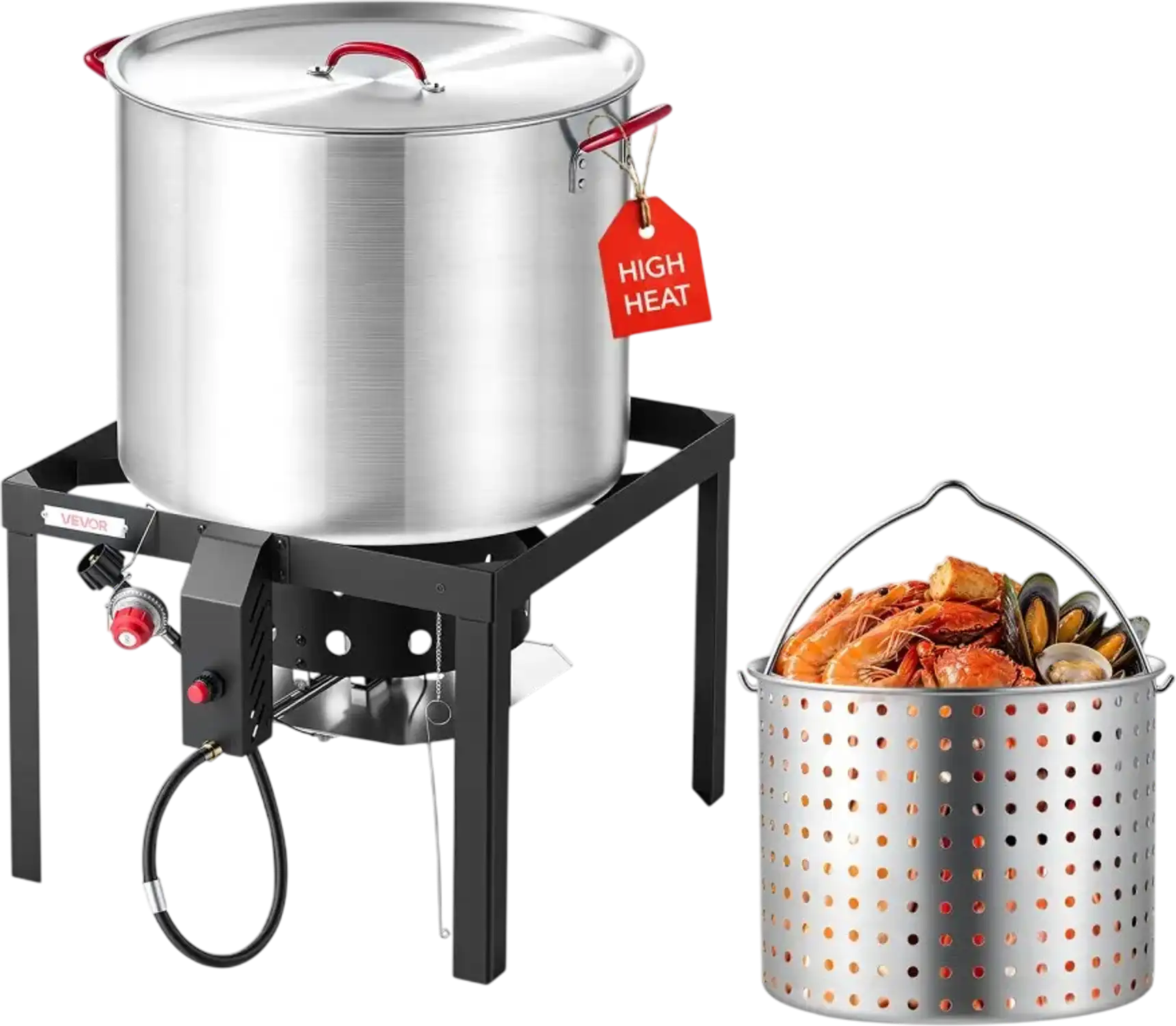 Vevor Seafood Boiling Kit 100 Qt Aluminum Crawfish Boiler with Strainer and 110,000 BTU Propane Burner New