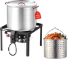 VEVOR 100 Qt Seafood Boiling Kit with Strainer, Aluminum Crawfish Boiler, Outdoor Backyard Cooking for Crab, Shrimp, Lobster, Soup, Deep Fryer Steamer Set with Stand and 110,000 BTU Propane Burner