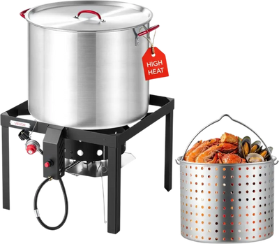 Vevor Seafood Boiling Kit 100 Qt Aluminum Crawfish Boiler with Strainer and 110,000 BTU Propane Burner New