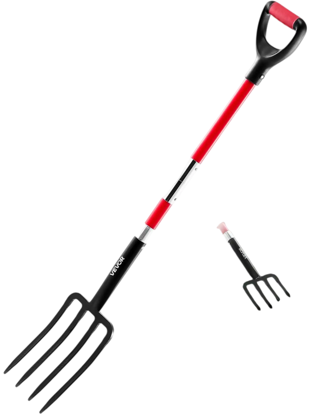VEVOR Garden Fork, 4-Tine Gardening Pitchfork with Fiberglass Handle, 45 in Heavy Duty Digging Fork with Y Grip, Forged Steel Spading Fork for Hay Potato Composting Transplanting Aeration