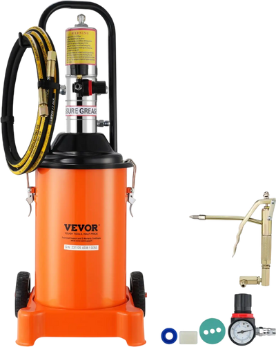 VEVOR Grease Pump, 3 Gallon 12L, Air Operated Grease Pump with 13 ft High Pressure Hose and Grease Gun, Pneumatic Grease Bucket Pump with Wheels, Portable Lubrication Grease Pump 50:1 Pressure Ratio