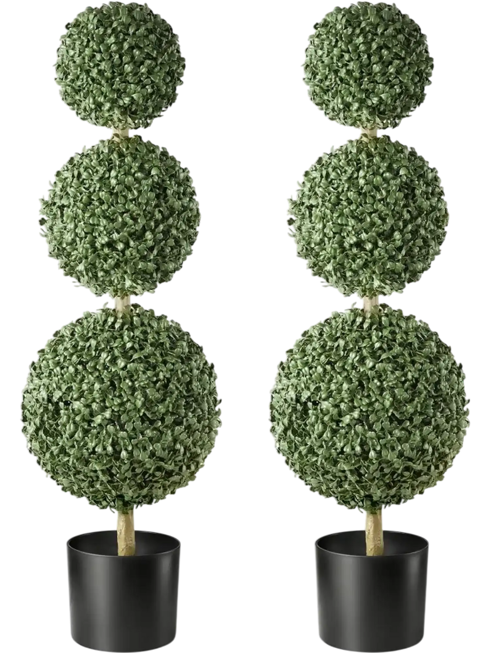 VEVOR Artificial Boxwood Topiary Triple Ball 3 Ft Set of 2 Greenery Decor, Premium PE Fake Trees, Year-Round Indoor & Outdoor Faux Green Plant for Front Door, Entryway, Porch, Balcony, Patio, Garden