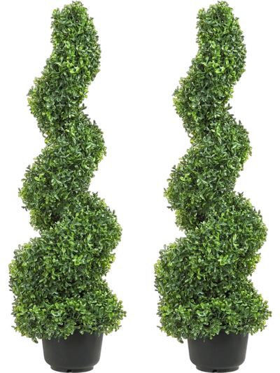 VEVOR 2 pcs. Artificial Boxwood Tower Topiary Spiral Artificial Plant 91cm high Decorative Plant Green Plastic PE Iron Topiary Plants incl. 10 pcs. Replacement Leaves