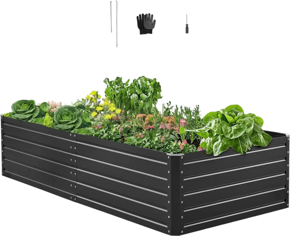 VEVOR Metal Raised Garden Bed, 6.7 x 3 x 1.5 ft Outdoor Galvalume Planter Garden Box, Open Bottom Design, Large Planter Raised Bed for Growing Vegetables, Flowers, Herbs, and Succulents, Gray