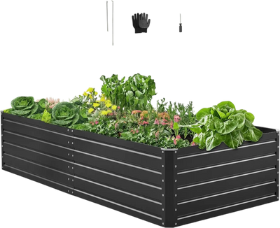 VEVOR Metal Raised Garden Bed, 6.7 x 3 x 1.5 ft Outdoor Galvalume Planter Garden Box, Open Bottom Design, Large Planter Raised Bed for Growing Vegetables, Flowers, Herbs, and Succulents, Gray