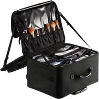 VEVOR Rolling Makeup Train Case Large Storage 3 Tiers, Convenient Carry With Handle, Wheels, Strap, Professional Makeup Storage Organizer Box Make Up Carrier Waterproof Oxford, Black