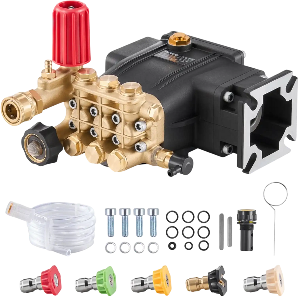VEVOR Pressure Washer Pump, 3/4" Shaft Horizontal Triplex Plunger, 3300 PSI, 2.5GPM, Replacement Power Washer Pumps Kit with 5 Nozzles, Compatible with Simpson MorFlex 40224, 40225, 40226, Santoprene