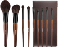 VEVOR 9-Piece Makeup Brush Set for Foundation Blending Eyeshadow, Professional Makeup Brush Kit with Soft Natural Wool & Vegan Synthetic Bristles, Ergonomic Wood Handle, Travel-Friendly Storage Bag