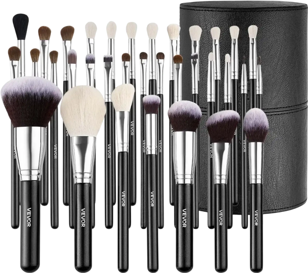 VEVOR 34-Piece Makeup Brush Set, Professional Brushes Kit for Foundation Blending Eyeshadow Concealer Blush - with Soft Bristles, Ergonomic Wood Handle, Travel-Friendly Case Included