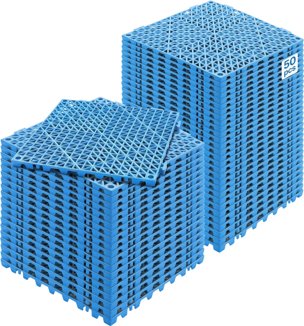 VEVOR Interlocking Tile 50PCS Blue, Drainage Tiles 12" x 12" Splicing, Soft PVC Interlocking Drainage Floor Tiles, Non-Slip Drainage Holes for Restroom, Bathroom, Kitchen, Pool, Wet Areas