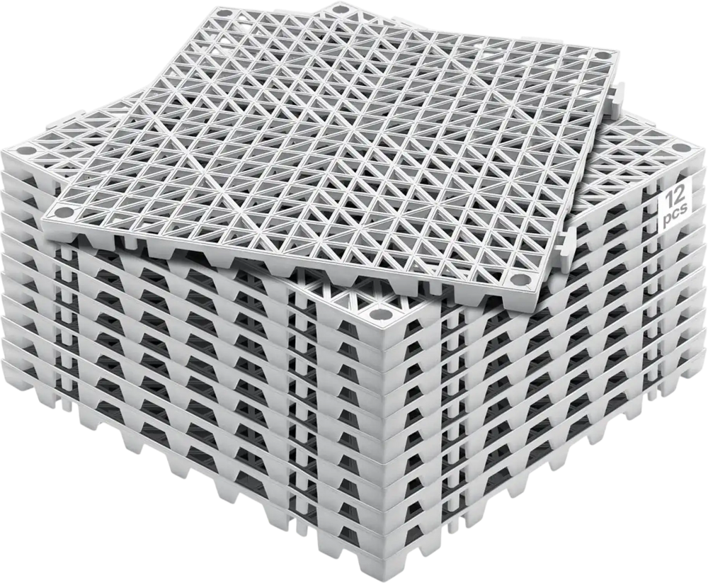 VEVOR Modular Interlocking Cushion, 12 Pack 12" x 12" Splicing Drainage Mats, Soft PVC Interlocking Drainage Floor Tiles, Non-Slip Drainage Holes for Restroom, Bathroom, Kitchen, Pool, Wet Areas, Gray
