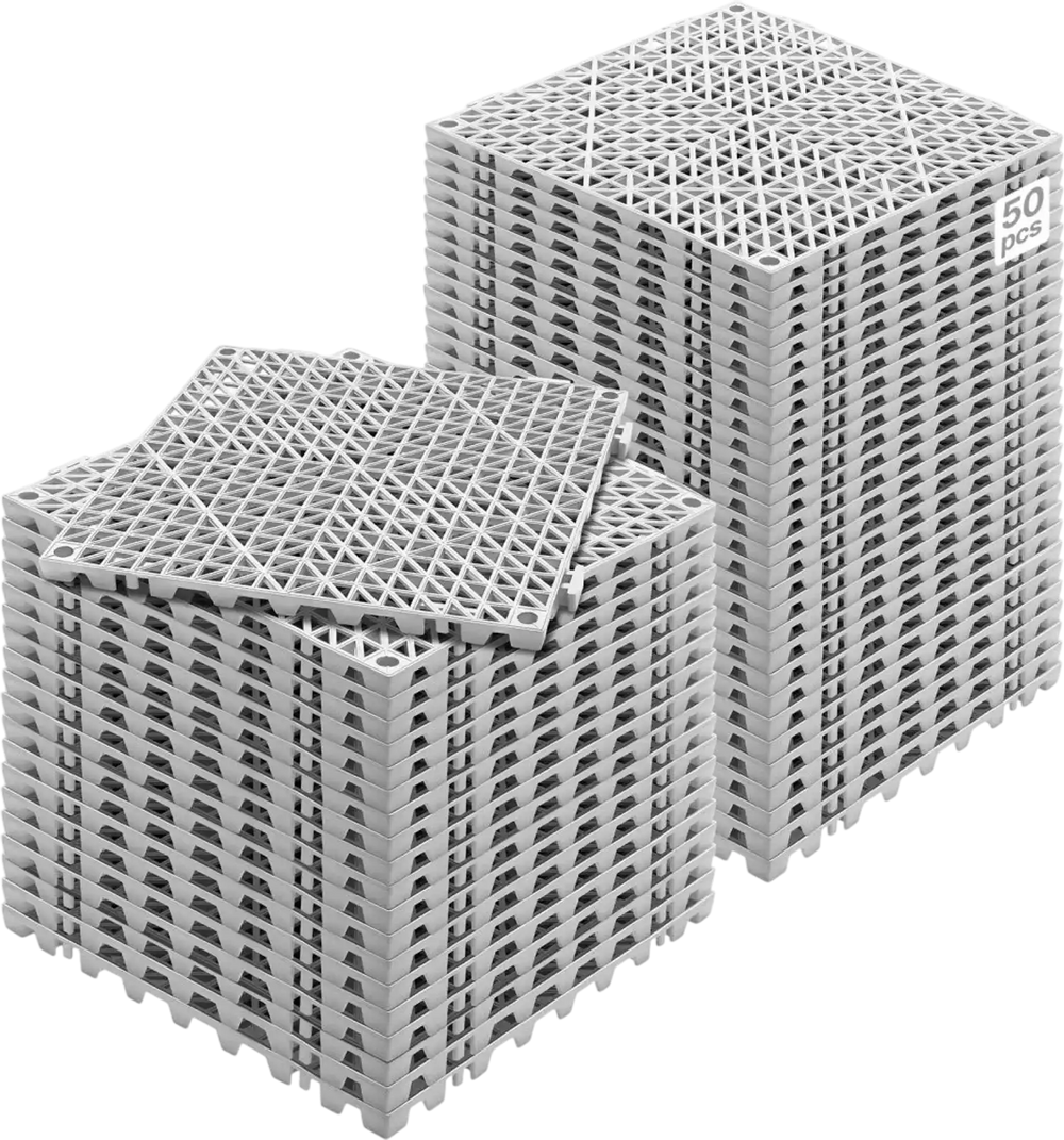 VEVOR Interlocking Tile 50PCS Gray, Drainage Tiles 12" x 12" Splicing, Soft PVC Interlocking Drainage Floor Tiles, Non-Slip Drainage Holes for Restroom, Bathroom, Kitchen, Pool, Wet Areas