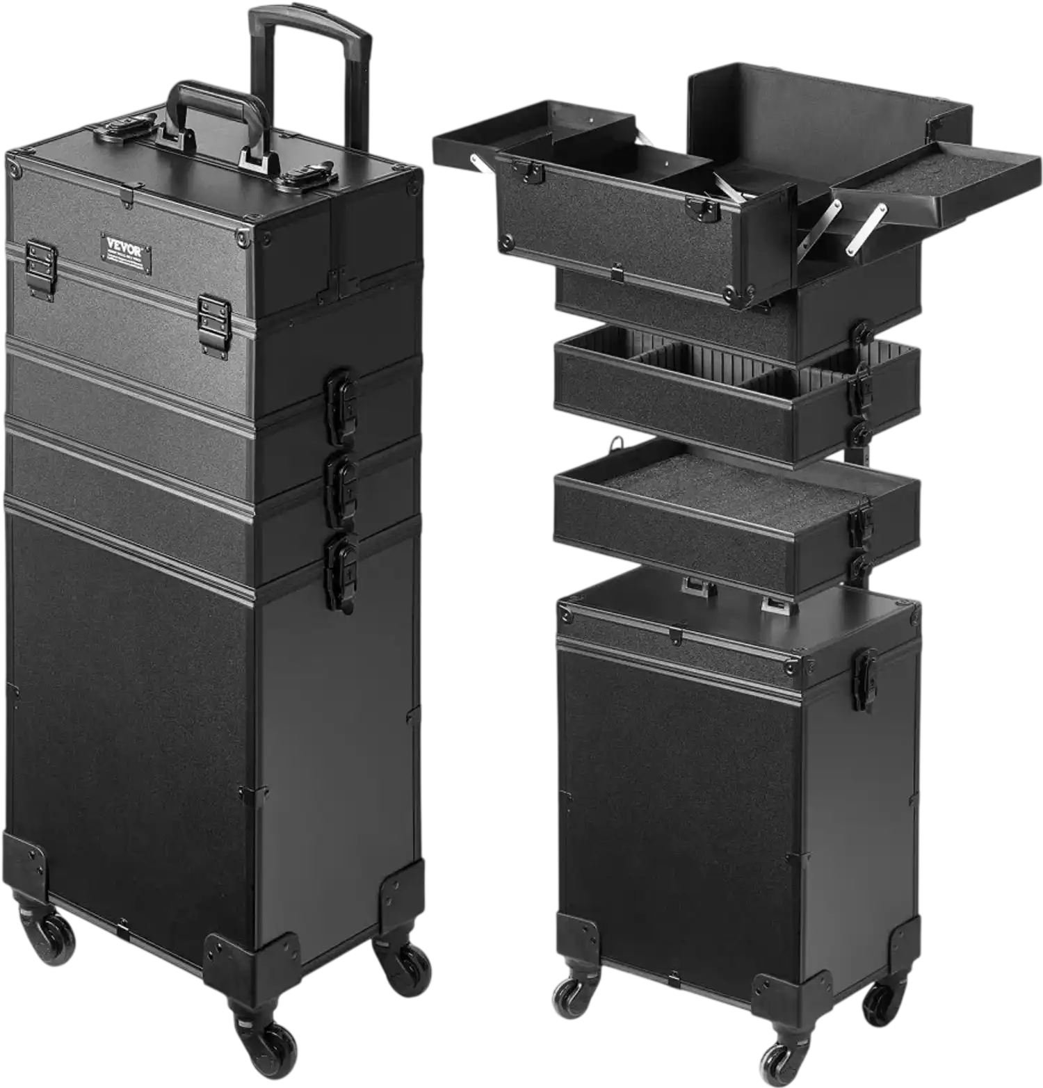 Vevor Makeup Case 5-in-1 Professional Rolling Train Case Black New