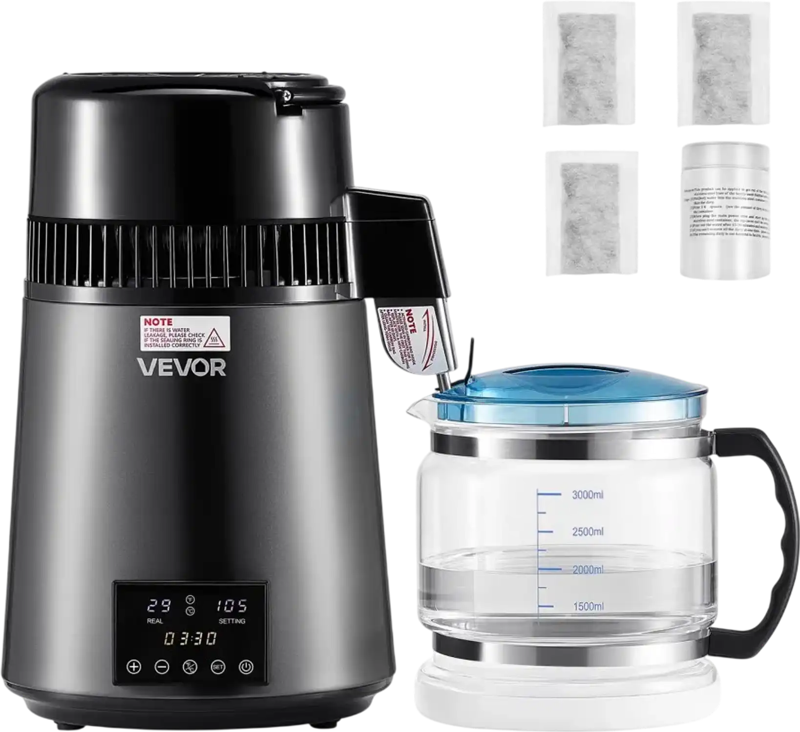 Vevor Water Distiller 4L 1.1 Gallon Countertop Purifier 750W Glass Pot New
