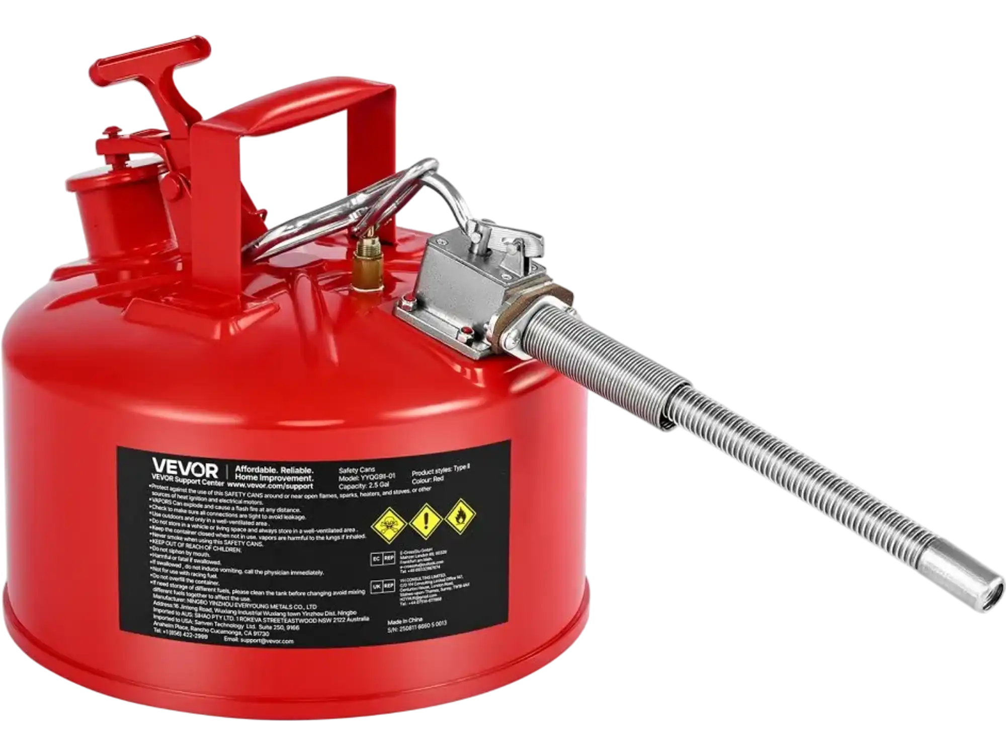 Vevor Safety Gas Can 2.5 Gal Type II Red Steel Fuel Storage Can New
