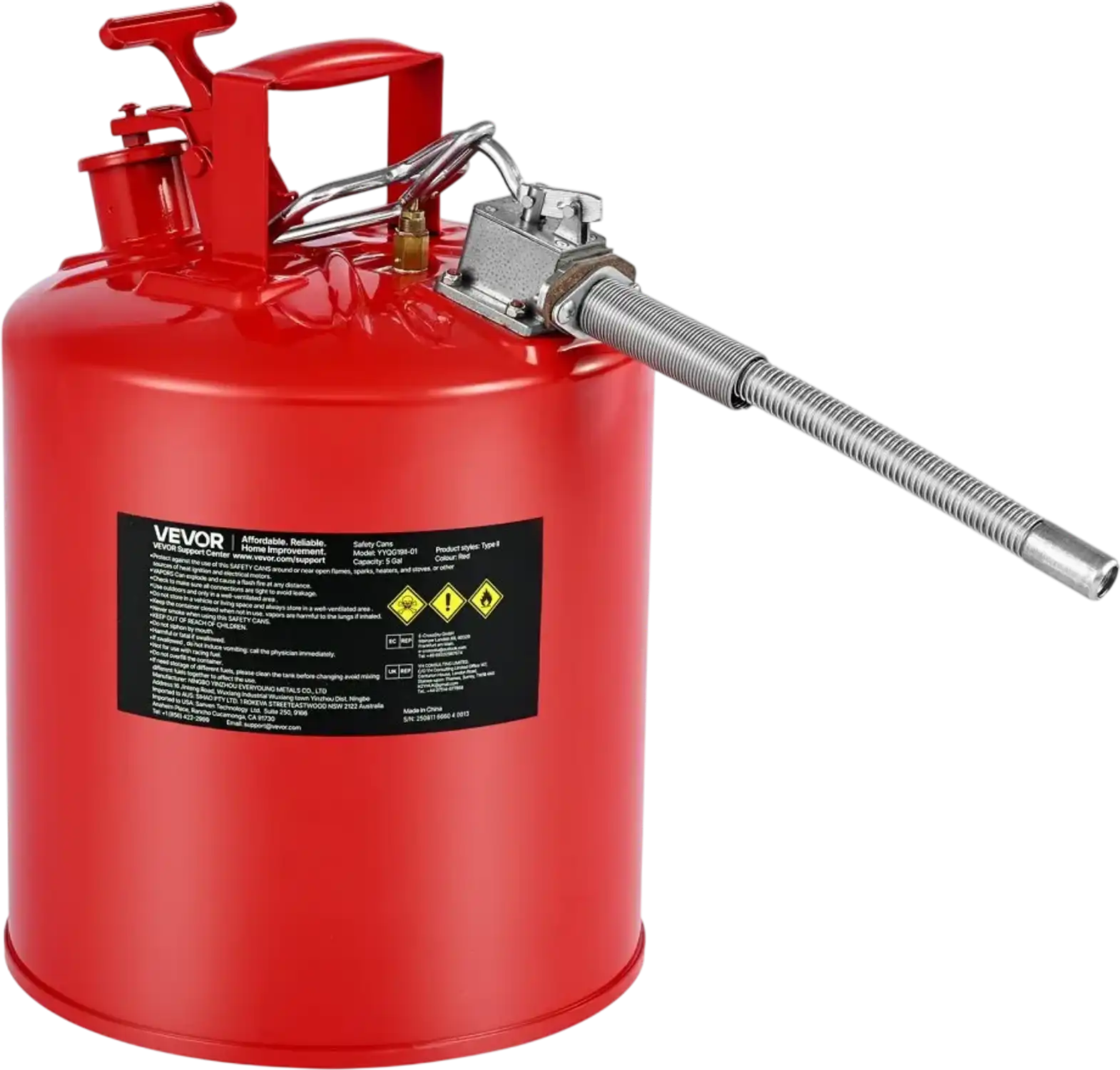 Vevor Safety Gas Can 5 Gallon Type II Red Metal Fuel Can New