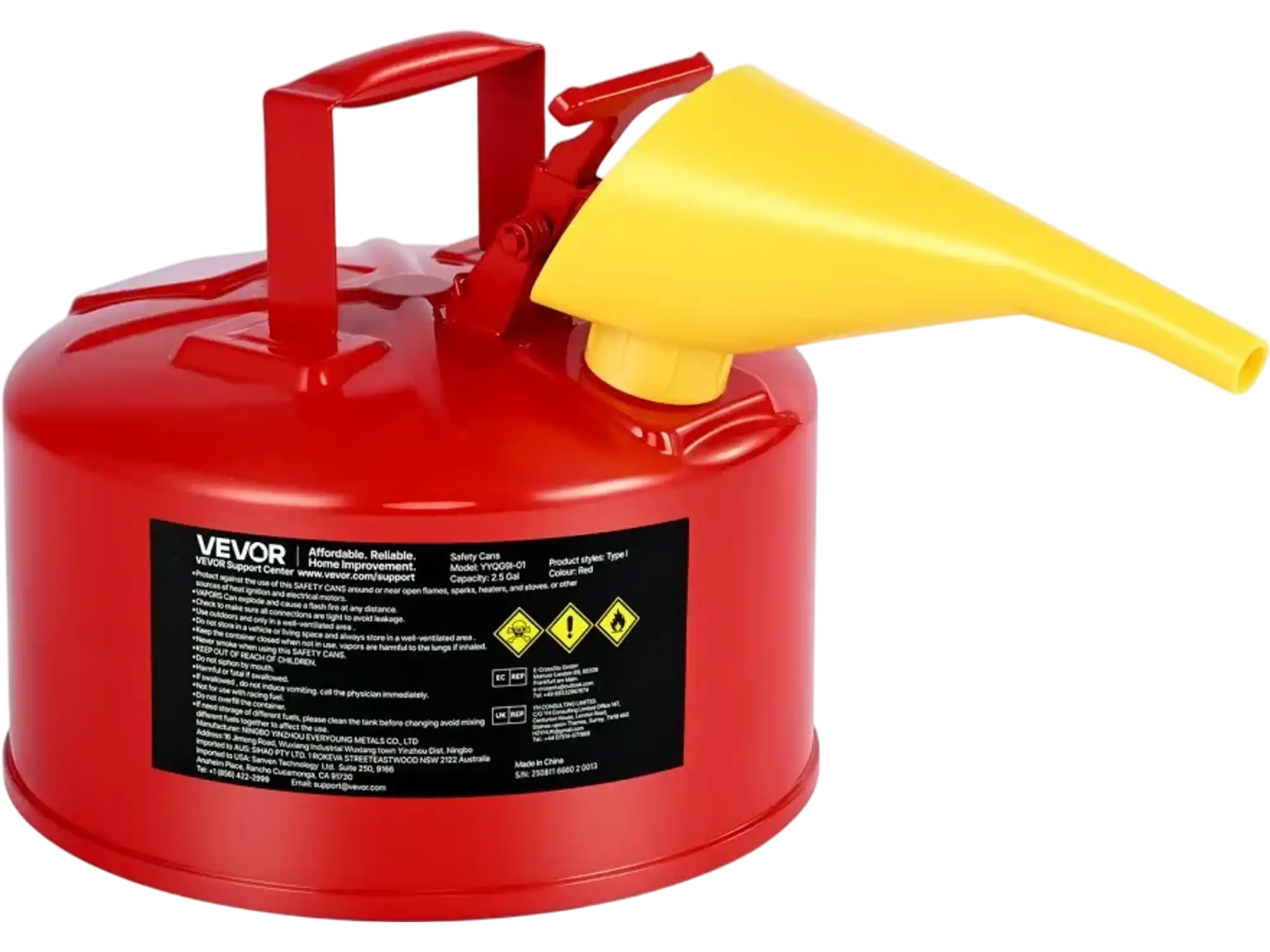 Vevor Safety Gas Can 2.5 Gallon Type I Red Fuel Storage Container New