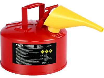 VEVOR Safety Gas Can, 2.5 Gallon Type I Red Safety Can for Gasoline with Stainless Steel Flame Arrester, Self-Closing Lid, and PE Funnel, Carbon Steel Flammable Storage Container with Ergonomic Handle