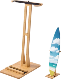 VEVOR Vertical Surfboard Stand, Wooden Surfboard Rack for Storage and Display, Adjustable & Freestanding Board Stand Organizer with Padding, for Wakeboards, Snowboards, Kiteboards, Shortboard, Skis