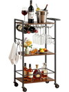 VEVOR Bar Cart, 3 Tiers Home Kitchen Serving Carts, Industrial Rolling Utility Station on Wheel, Mobile Drink Beverage Shelf with Wine Rack & Glass Holder, 20.08x11.02x33.07 in, Rustic Brown and Black